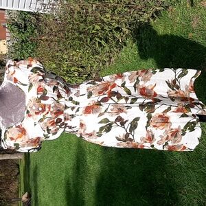 imPRESS💐Botanical Midi Dress100% Cotton White and Brown Size L
